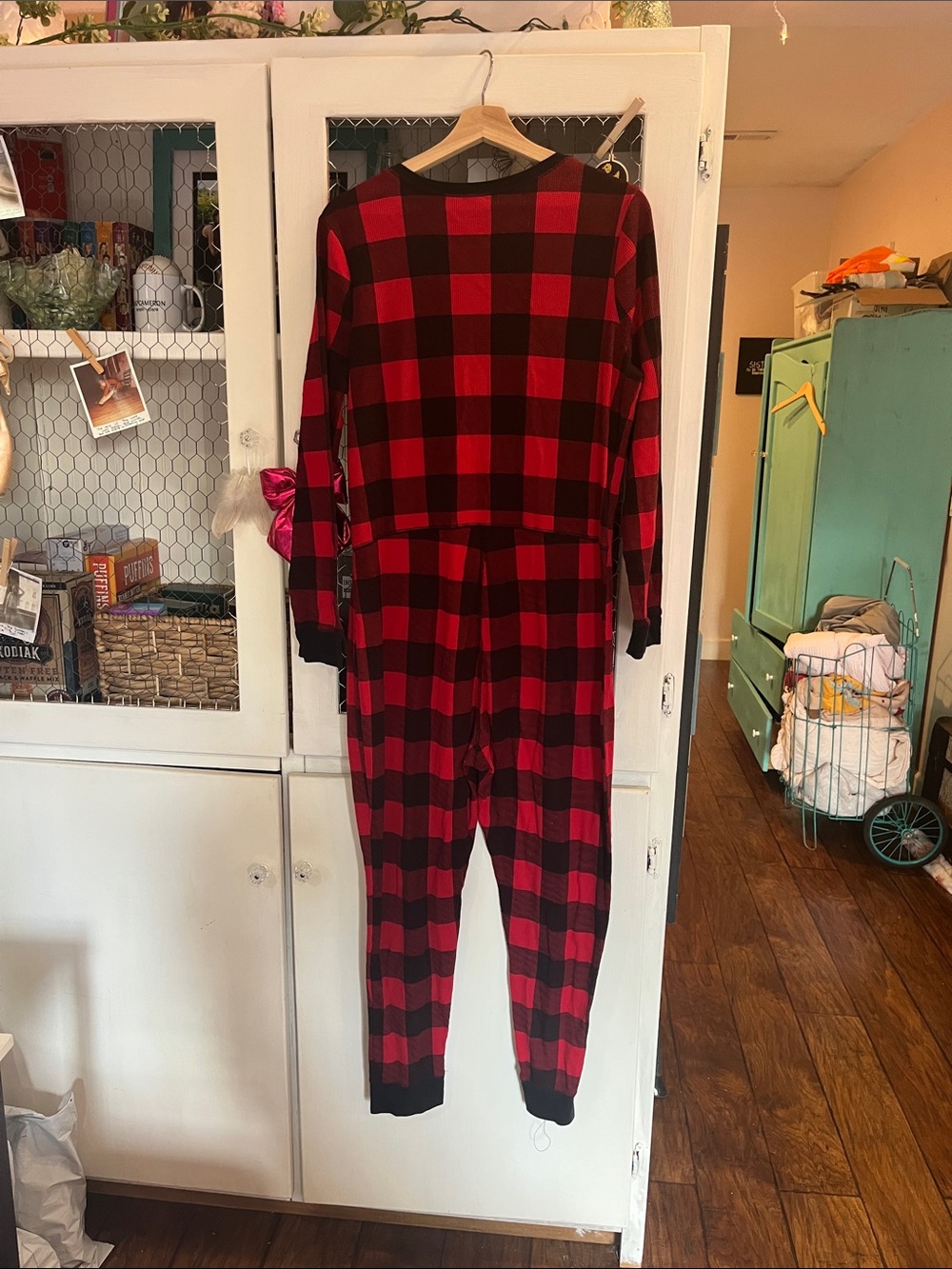 Old Navy Red and Black Buffalo Plaid One-Piece Pajama Romper - Picture 3 of 4